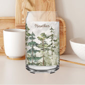 Monogrammed Waterverf Green Pine Forest Mountain Blikvorm Glas