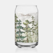 Monogrammed Waterverf Green Pine Forest Mountain Blikvorm Glas (Voorkant)