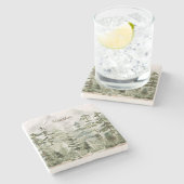 Monogrammed Waterverf Green Pine Forest Mountain Stenen Onderzetter (Zijkant)