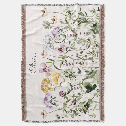 Monogrammed Waterverf Kleurrijke Wildflower Garden Deken (Voorkant Verticaal)