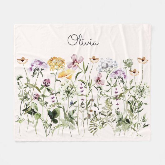 Monogrammed Waterverf Kleurrijke Wildflower Garden Fleece Deken (Voorkant (Horizontaal))