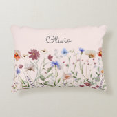 Monogrammed Waterverf Kleurrijke Wildflower Meadow Accent Kussen (Voorkant)