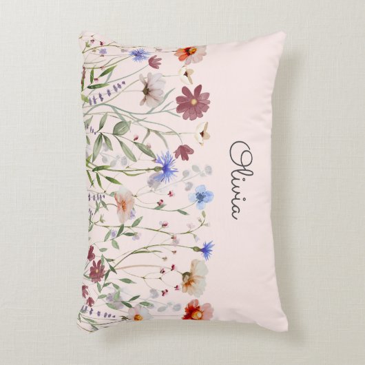 Monogrammed Waterverf Kleurrijke Wildflower Meadow Accent Kussen (Voorkant(Verticaal))