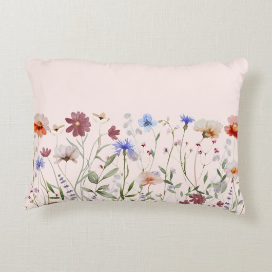 Monogrammed Waterverf Kleurrijke Wildflower Meadow Accent Kussen (Achterkant)