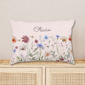 Monogrammed Waterverf Kleurrijke Wildflower Meadow Accent Kussen