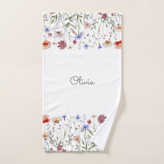 Monogrammed Waterverf Kleurrijke Wildflower Meadow Bad Handdoek (Handdoek)