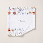 Monogrammed Waterverf Kleurrijke Wildflower Meadow Bad Handdoek (Wasdoekje)