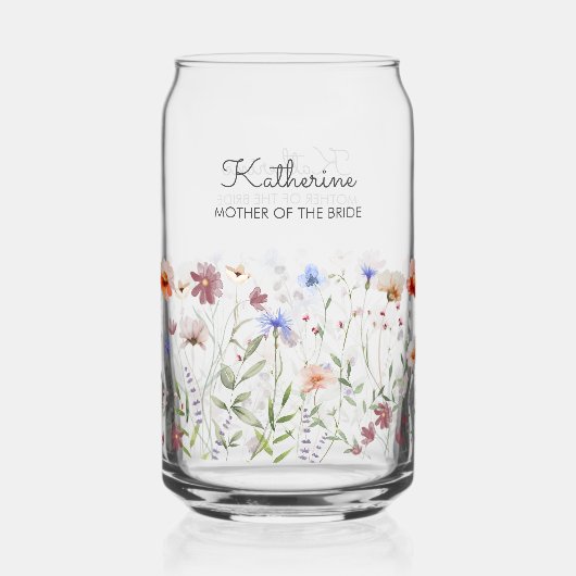 Monogrammed Waterverf Kleurrijke Wildflower Meadow Blikvorm Glas (Voorkant)