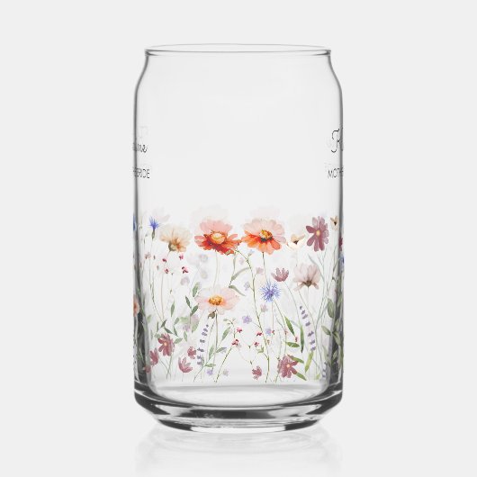Monogrammed Waterverf Kleurrijke Wildflower Meadow Blikvorm Glas (Links)
