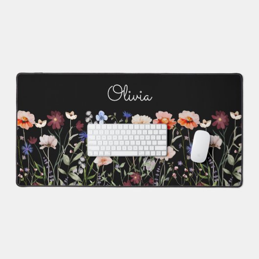 Monogrammed Waterverf Kleurrijke Wildflower Meadow Bureaumat (Keyboard & Muis)