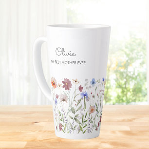 Monogrammed Waterverf Kleurrijke Wildflower Meadow Latte Mok