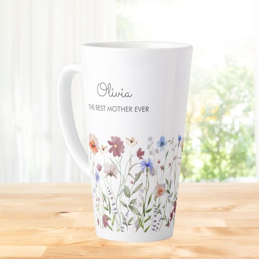 Monogrammed Waterverf Kleurrijke Wildflower Meadow Latte Mok