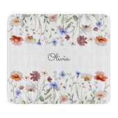 Monogrammed Waterverf Kleurrijke Wildflower Meadow Snijplank (Voorkant)