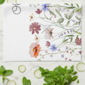 Monogrammed Waterverf Kleurrijke Wildflower Meadow Theedoek (Gevouwen)