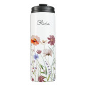 Monogrammed Waterverf Kleurrijke Wildflower Meadow Thermosbeker (Voorkant)