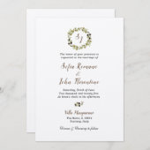 Monogrammed Waterverf Olive wreath Wedding Kaart (Voorkant / Achterkant)