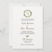 Monogrammed Waterverf Olive wreath Wedding