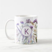 Monogrammed Waterverf Paarse Wildflower Meadow Koffiemok (Links)