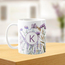 Monogrammed Waterverf Paarse Wildflower Meadow Koffiemok