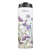 Monogrammed Waterverf Paarse Wildflower Meadow Thermosbeker (Voorkant)