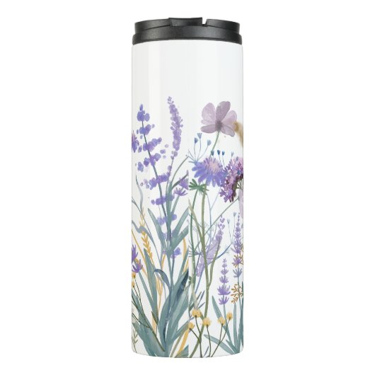 Monogrammed Waterverf Paarse Wildflower Meadow Thermosbeker (Achterkant)