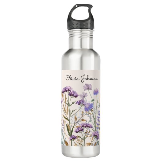 Monogrammed Waterverf Paarse Wildflower Meadow Waterfles