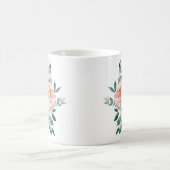 Monogrammed Waterverf Roze Roos en Pioen Bloemen Koffiemok (Center)