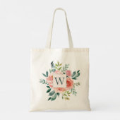Monogrammed Waterverf Roze Roos en Pioen Bloemen Tote Bag (Achterkant)