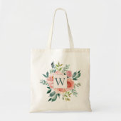 Monogrammed Waterverf Roze Roos en Pioen Bloemen Tote Bag (Voorkant)