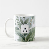 Monogrammed Waterverf rustieke salie groen Koffiemok (Links)