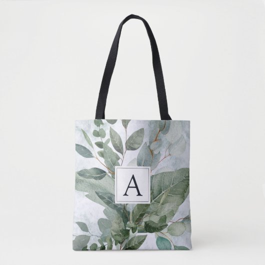 Monogrammed Waterverf rustieke salie groen Tote Bag (Voorkant)