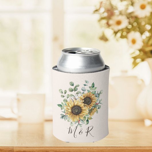 Monogrammed Waterverf  rustieke zonnebloem Blikjeskoeler