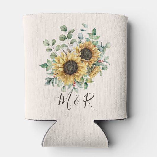 Monogrammed Waterverf rustieke zonnebloem Blikjeskoeler (Achterkant)