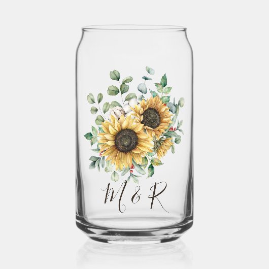 Monogrammed Waterverf  rustieke zonnebloem Blikvorm Glas (Voorkant)