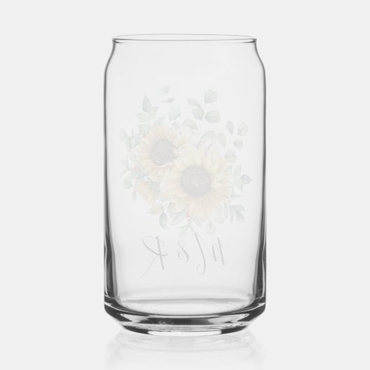 Monogrammed Waterverf  rustieke zonnebloem Blikvorm Glas (Achterkant)