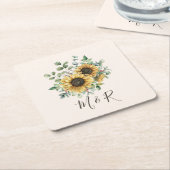 Monogrammed Waterverf  rustieke zonnebloem Kartonnen Onderzetters (Schuin)