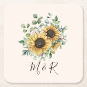Monogrammed Waterverf  rustieke zonnebloem Kartonnen Onderzetters (Voorkant)