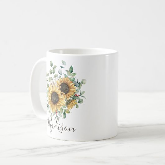 Monogrammed Waterverf  rustieke zonnebloem Koffiemok (Voorkant links)