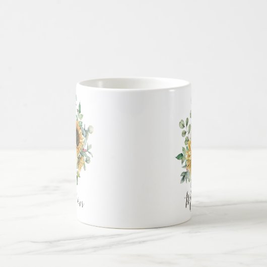 Monogrammed Waterverf  rustieke zonnebloem Koffiemok (Center)