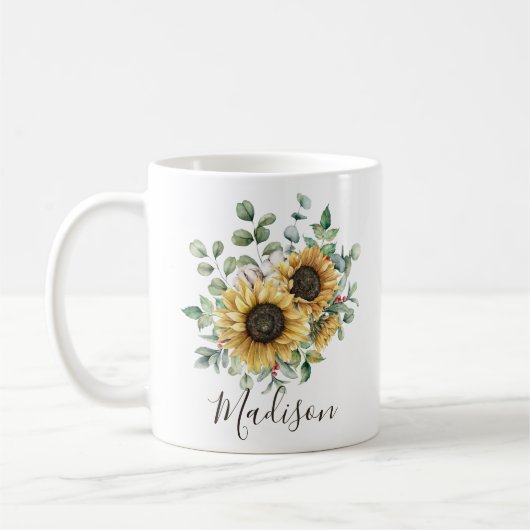 Monogrammed Waterverf  rustieke zonnebloem Koffiemok (Links)