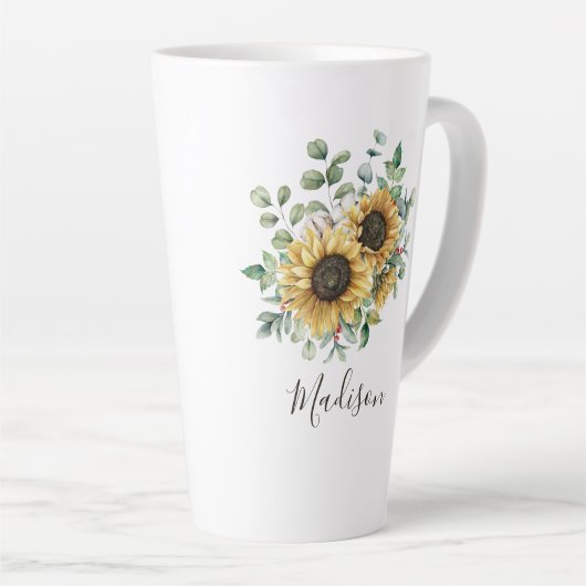 Monogrammed Waterverf  rustieke zonnebloem Latte Mok (Rechterhoek)