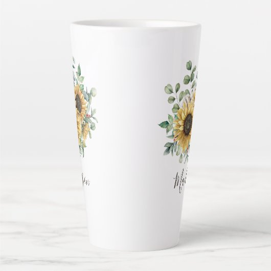 Monogrammed Waterverf  rustieke zonnebloem Latte Mok (Voorkant)