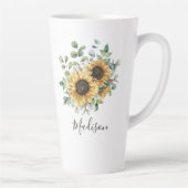 Monogrammed Waterverf rustieke zonnebloem Latte Mok (Rechts)