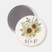 Monogrammed Waterverf  rustieke zonnebloem Magneet (Voorkant / Achterkant)