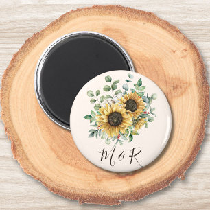 Monogrammed Waterverf rustieke zonnebloem Magneet