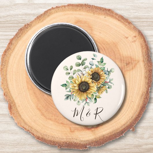 Monogrammed Waterverf  rustieke zonnebloem Magneet