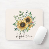 Monogrammed Waterverf  rustieke zonnebloem Muismat (Met muis)