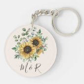 Monogrammed Waterverf  rustieke zonnebloem Sleutelhanger (Achterkant)
