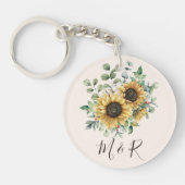 Monogrammed Waterverf  rustieke zonnebloem Sleutelhanger (Voorkant)