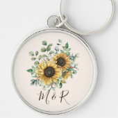 Monogrammed Waterverf  rustieke zonnebloem Sleutelhanger (Voorkant)